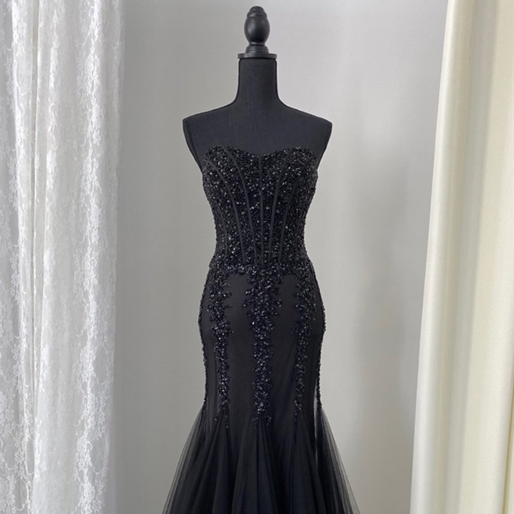 NEW Black Evening Long Sweetheart Strapless Mermaid Prom Dress GOWN AC774 - Picture 4 of 8